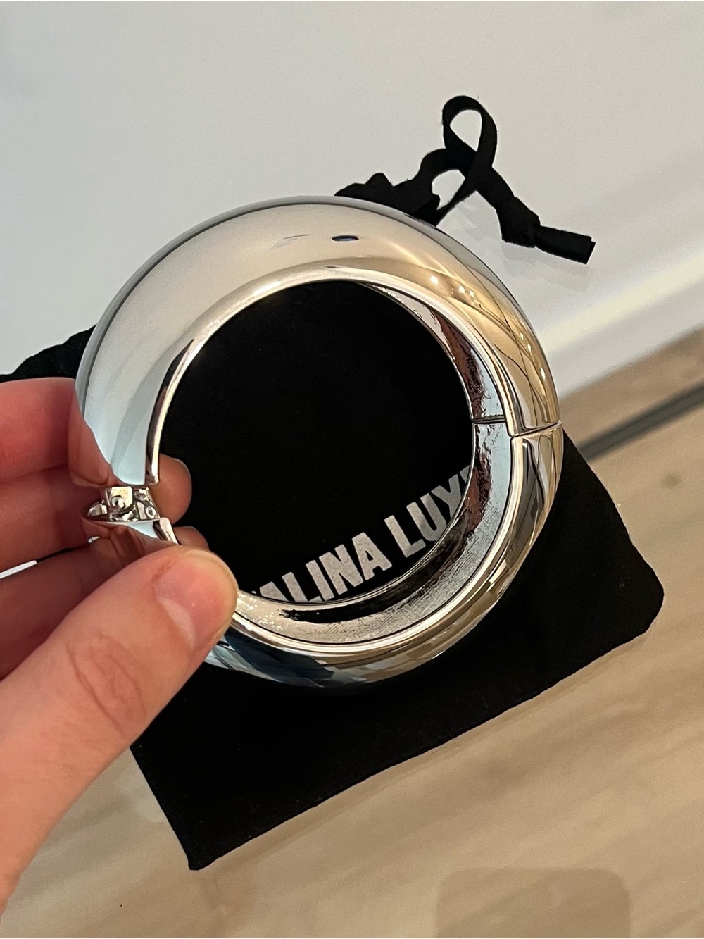 Silver Chunky Hinged Bangle Valencia Katalina Luxe